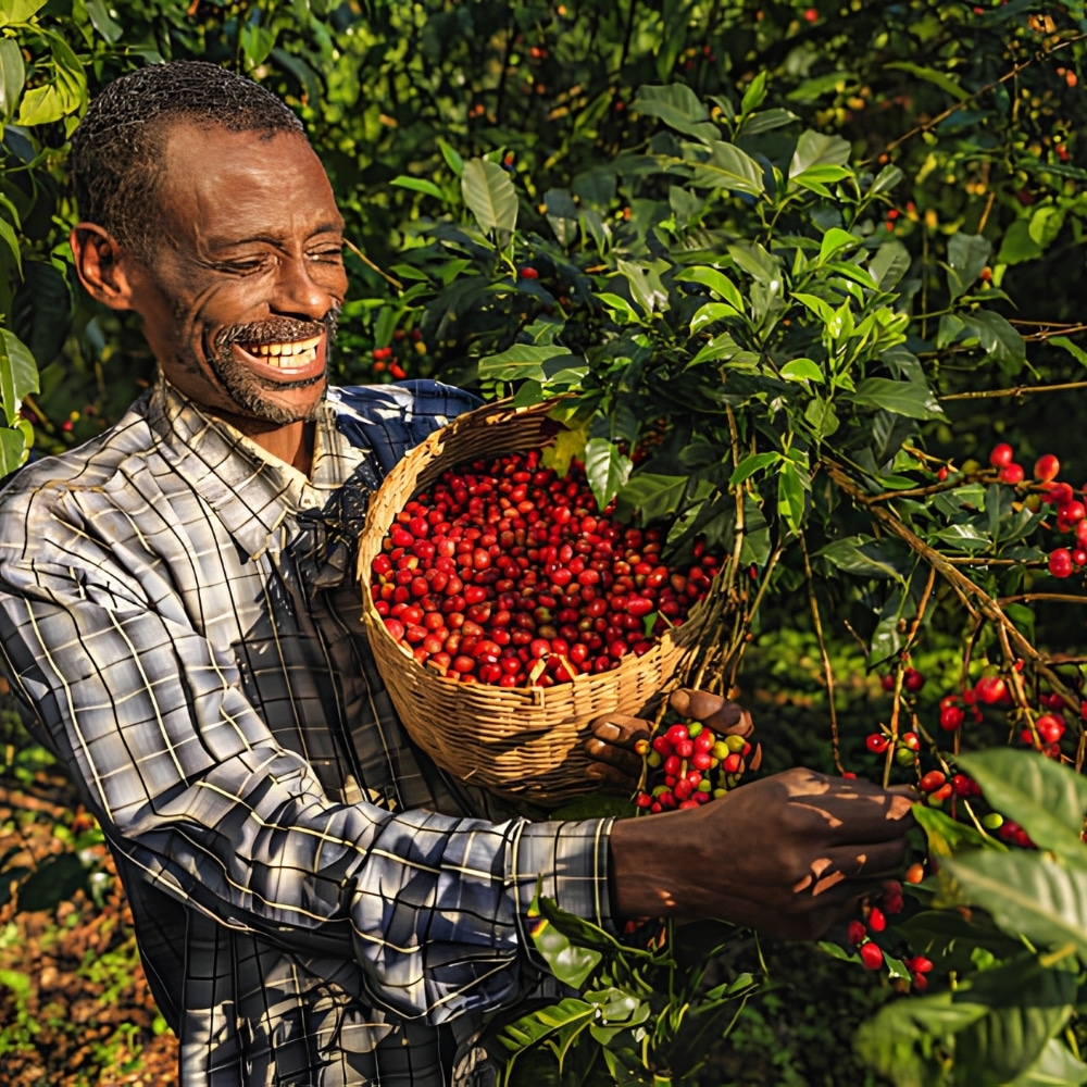 homme africain collecte cerises de café éthiopie